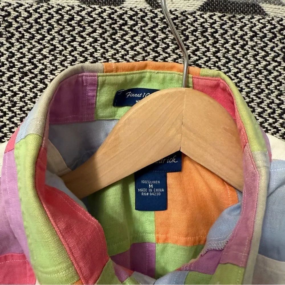 Paul Fredrick 100% Linen Bright Pastel Patchwork Button Down Shirt - Picture 5 of 8